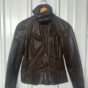 All Saints Belvedere Bitter Brown Genuine Leather Moto Jacket Women 6 Casual